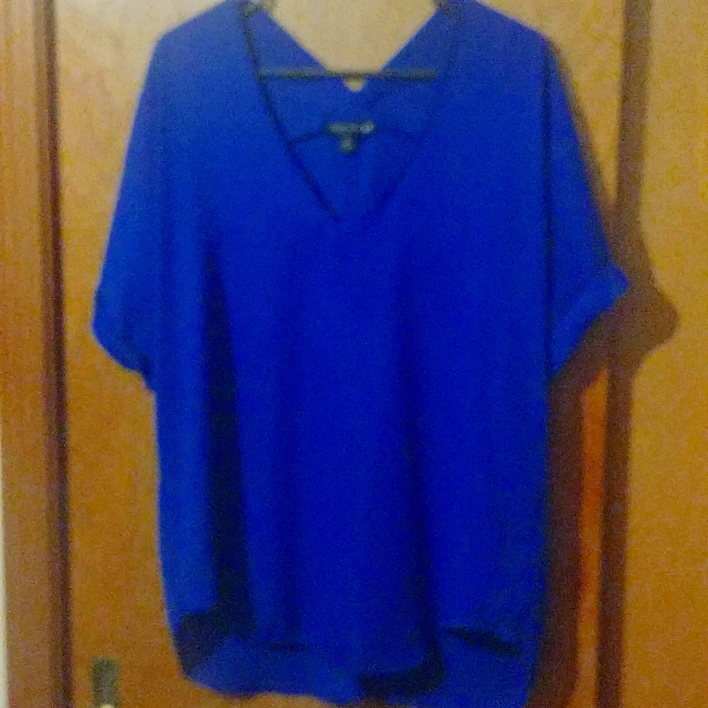 Living Doll size XL cuffed sleeve blue top.